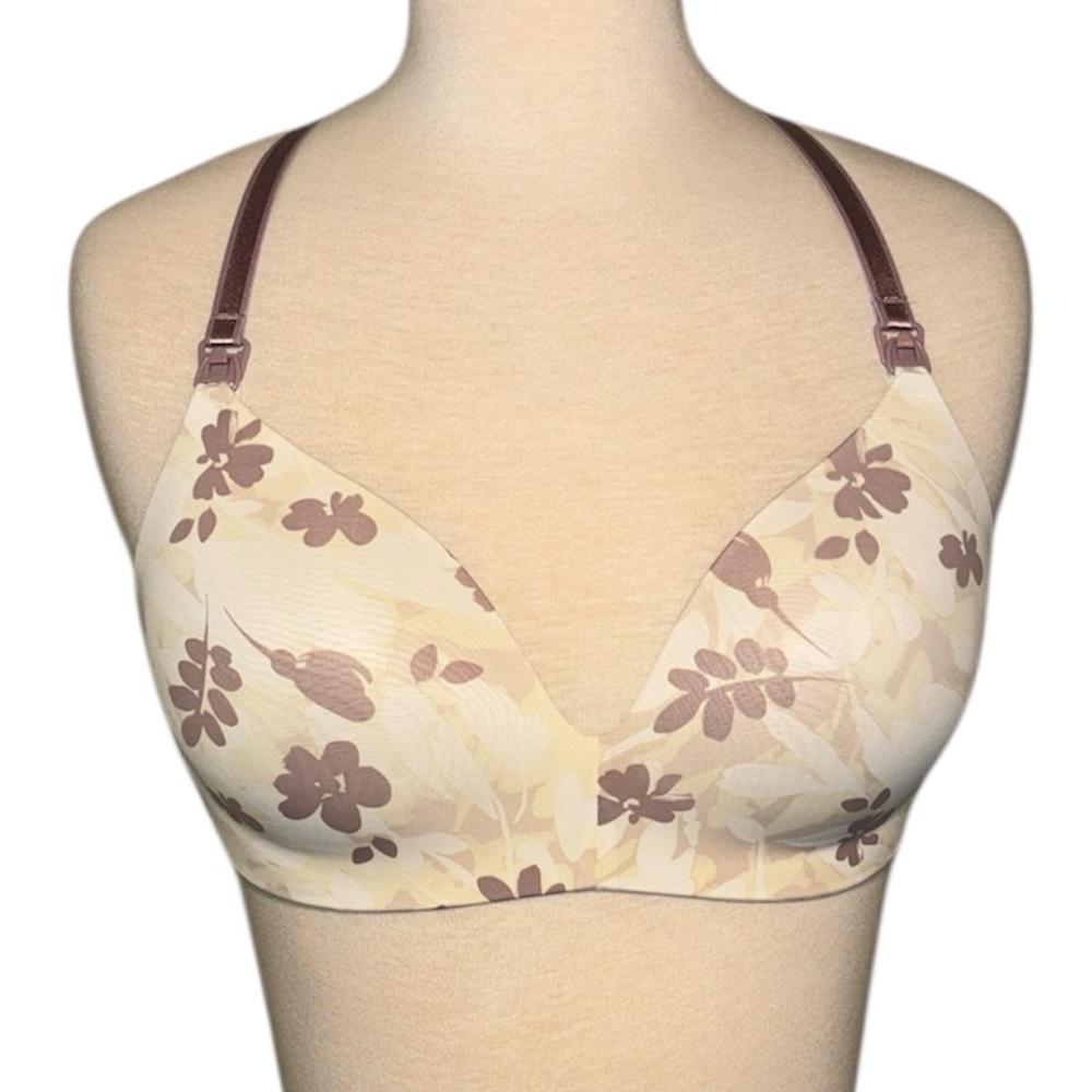 AUDEN Elegant Floral Women's nursing wireless  Bra in Cream and Purple size 32D